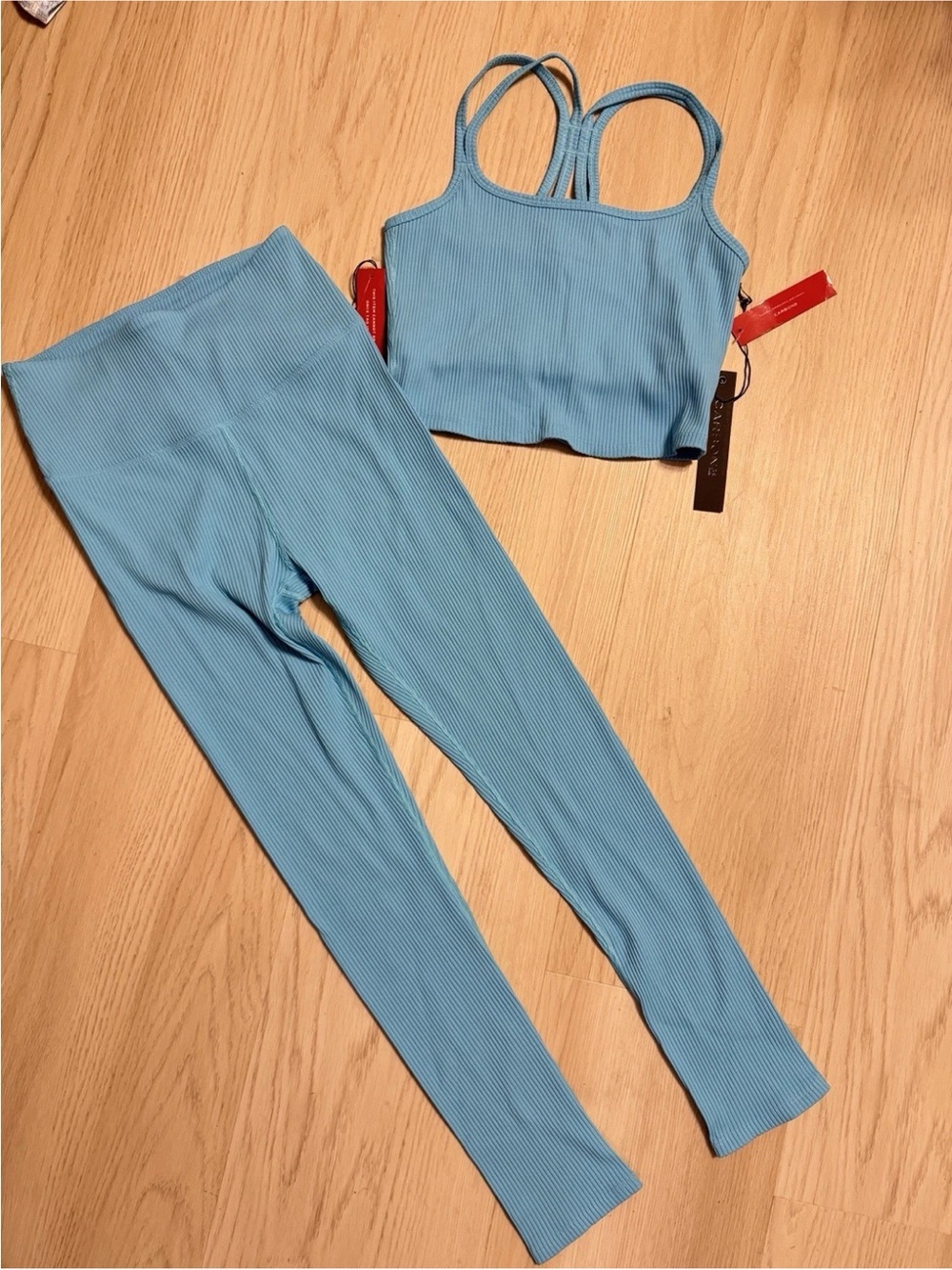 Carbon38 Blue Ribbed Tank & Leggings Set top new with tag small s carbon 38